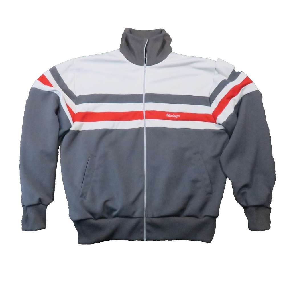 McGregor Track Jacket Mens XL Gray Red Striped Full Zip Retro Athletic Vtg Y2K